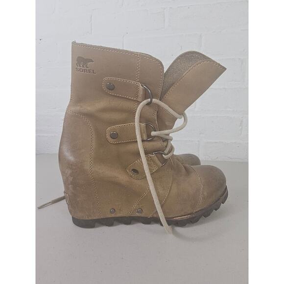 Sorel Women's Joan of Arctic Wedge Mid Boots Waterproof Leather Tan Size 6.5 - Picture 1 of 7